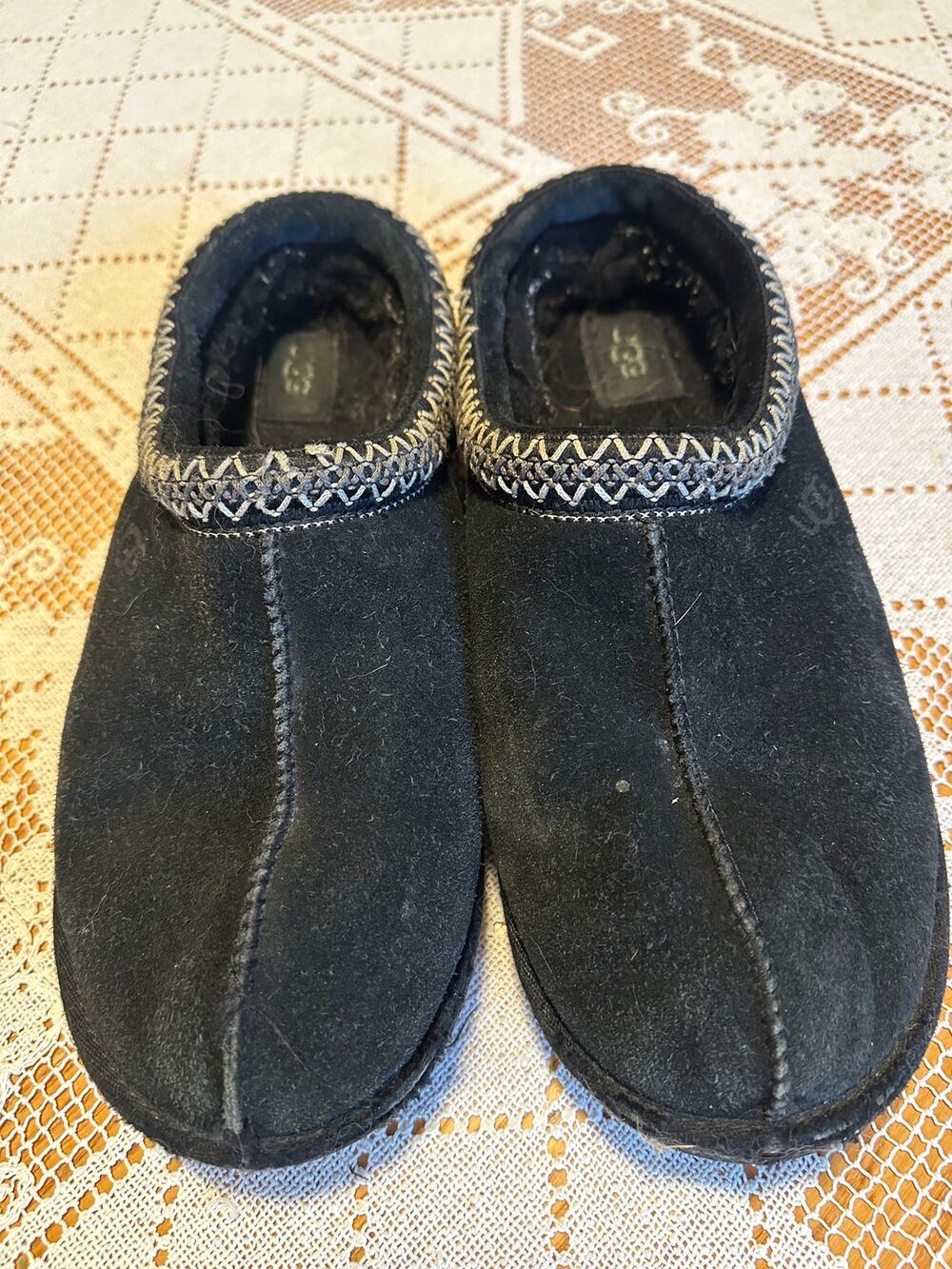 UGG Tasman Men’s Clog Slippers Black Suede Shearling Size 10 5950
